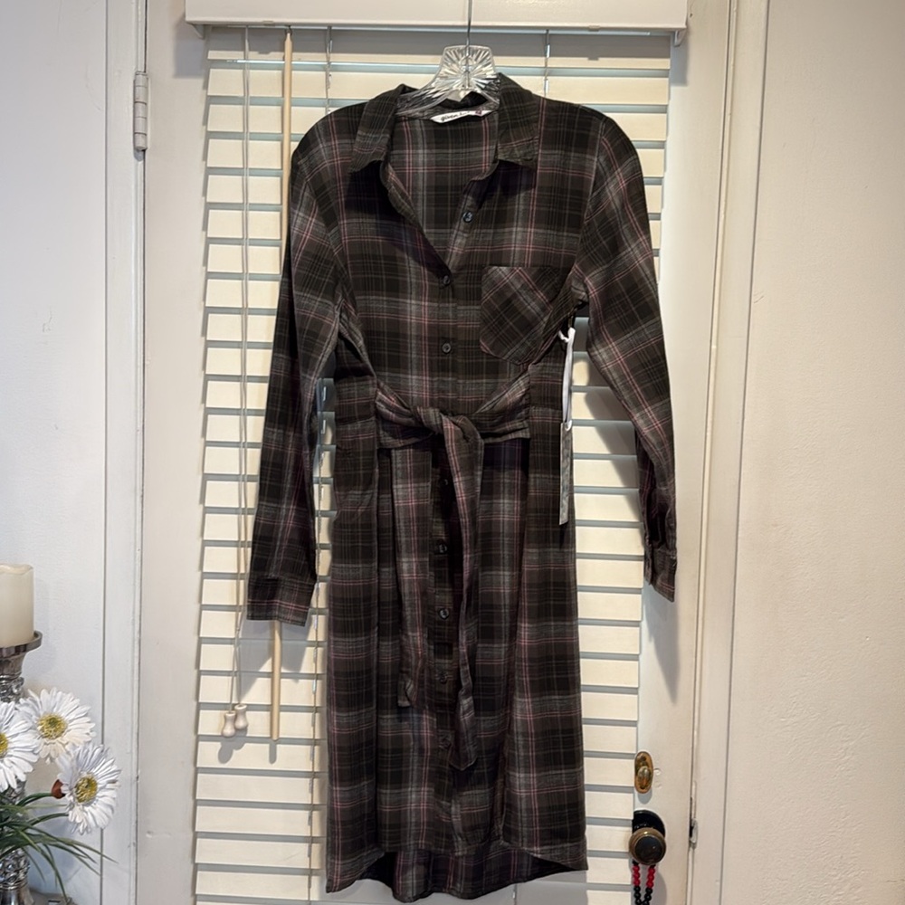 Plaid Flannel Button Down Dress, Given Kale, Size Small